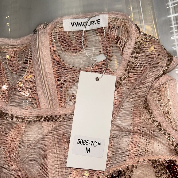 Vvm Curve Formal Dress. Size Medium.  Rose Gold. Sheer Top.  NWT. Has Stretch - Picture 11 of 14